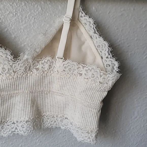 NWT Aerie Ribbed Eyelash Lace Trim Longline Bralette, Small, Color Heather Frost - Picture 10 of 13